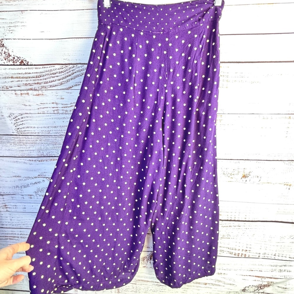 Vintage Polka Dot‎ Culottes M/L Purple Rayon Wide Leg Crop Flowy Twee Rockabilly